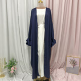 Zjkrl Ramadan Eid Fashion Puff Sleeve Muslim Abayas Soft Robe Musulmane Abaya Elegant Silky Muslim Arab Worship Service Clothing