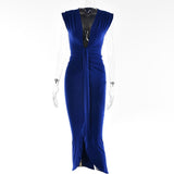 Zjkrl - Elegant Pleated Casual Bodycon Long Dress Autumn Winter Women Slim Evening Party Robe Sexy Bandage Ladies Dress