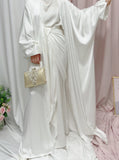 Zjkrl Ramadan Eid Fashion Puff Sleeve Muslim Abayas Soft Robe Musulmane Abaya Elegant Silky Muslim Arab Worship Service Clothing