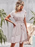 M Fashion O Neck Casual Printd Dress 2023 New Women Summer Strap High Waist Pleated Dresses For Female