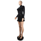 Zjkrl - Fashion Sexy Bodycon Birthday Party Dress for Women 2023 Spring Long Sleeve Feather Sequins Short Evening Dresses Black Red