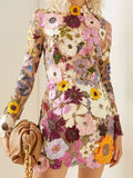 Zjkrl Flower Print Embroidery Mini Dress Women Half High Collar Long Sleeve Hip Package Dresses Female Autumn Elegant Lady Vestidos