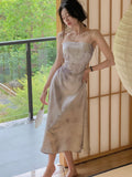 Zjkrl Summer Women Spaghetti Strap Elegant Midi Satin Dresses Wedding Evening Birthday Holiday Backless Prom Clothes New