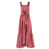 Zjkrl Women Dress Striped 2024 summer beach dress Bohemia Dress Sexy Long Maxi Dresses Bow Lace Up Ruffles Long Summer Dress