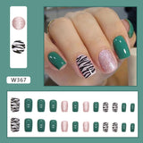 Zjkrl - 24pcs False Nails Tips with Glitter Design Press on Stick-on Nail Tips for Women and Girls