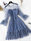New Female O-neck Stars Sequined Mesh Shiny Fairy Dress Women Elegant Bling Gauze Princess Puff Dresses Vestidos De Fiesta