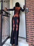 Summer Streetwear Dresses For Women 2023 Long Sleeve Print Maxi Dress Bodycon Graphics Black Party Long Dress Female