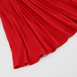 Zjkrl - Dress for Women Solid Color V Neck Long Sleeve Slim-fitting Pleated Dress Spring Summer Temperament Elegant Evening Party Skirts