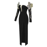 Sexy Beading Bandages Dress Women Bodycon Long Sleeve Clothes Club Party Evening Long Dress