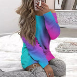 Zjkrl - Elegant Gradient Print Long Sleeve Mini Dress Fall O Neck Loose Knitted Dress Lady Sexy Criss-cross Backless Sweater Party Dress