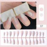 Zjkrl - 24pcs Sweet Summer Fake Nails Patches Pink Glitter Nude Press on Nails Women Wearable Nail Art Stickers Full Finished False Nail