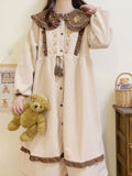 Zjkrl - Kawaii Lolita Dress Women Sweet Preppy Style Ruffles Patchwork Corduroy Dress Autumn Winter Puff Sleeve Peter Pan Collar