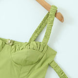 Zjkrl - 2023 Women Elastic Double Strap Sling Sexy Dress Summer Ladies Ruched Chest Corset Style Slim Waist Pleated A-line Mini Robe