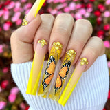 Zjkrl - Fashionable Butterfly Flower False Nails Long Detachable French Nail Tips for Girl Fake Nails Press on Acrylic Nails
