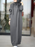 Women Muslim Dress Sweatshirt Dress 2022 Stylish Hoodies Long Sleeve Maxi Dress Female Casual Solid Hooded Vestidos Robe