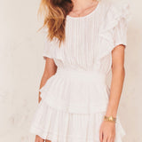 Zjkrl Spring Short Sleeve Vocation Women White Mini Dress Holiday Lace Ruffled Dress