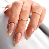 Zjkrl - 24Pcs French False Nails Almond Fake Nails with Glue Press on White Edge Design Wearable Simple Ins Pink Stiletto Nail Tips