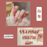 Zjkrl - 24Pcs Super Shiny False Nails 3D Drop Diamond y2k Mid-length Coffin Ballet Fake Nails Full Finished Fake Nail Patches For Girls