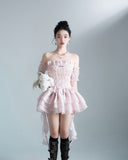 Zjkrl Summer Lace Sweet Dress Women Designer Ruffle Flounce Cute Mini Dress Female Korean Fashion Elastic Skinny Sexy Party Dress 2023