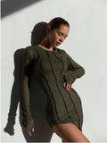 Zjkrl - Sexy Solid Patchwork O Neck Mini Dress Women Autumn Bodycon Long Sleeve Slim Fit Elegant Party Club Vestido