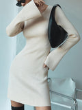Zjkrl - Knitted Sweater Dress Women Sexy Backless Lace Up Mini Dress Female Round Neck Elegant Flare Long Sleeve Club Party Dresses