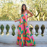 Summer Dress Women Sleeveless Suspender Fashion Print V-neck Elegant Women's Clothing Long Dresses Leisure Commute Maxi Dress