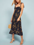 Zjkrl - Dresses For Women 2023 Elegant Vintage Floral Dress Frill Sweetheart Neck Sleeveless Strap Tie Ruffle Hem Summer Beach Dress