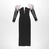 Sexy Beading Bandages Dress Women Bodycon Long Sleeve Clothes Club Party Evening Long Dress