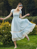 Zjkrl - 2023 Summer Pure Color Lace Midi Dress Office Lady Casual French Elegant Dress Woman Short Sleeve One Piece Dress Korea Fashion