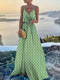 Zjkrl - Fashion V Neck Sling Print Party Dress New Summer Elegant Swing Long Dress Women Sexy Sleeveless Belt Bohemian Robe Dresses