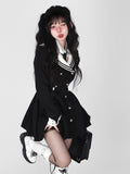 Zjkrl Black Korean Style Elegant Dress Women Navy Collar Sweet Party Mini Dress Female Long Sleeve College Style One-piece Dress 2023