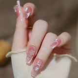 Zjkrl - 24Pcs/Box Gradient Color Artifical Press On Nails With Glue Long Coffin Fake Nails Lovely Girls Nail Art Ballerina False Nails
