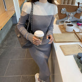 Vintage Sweater Knitted Dresses for Women French Casual Long Sleeve Office Lady Slim One Piece Woman Dress Korean Autumn 2022