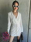 Zjkrl - Black Satin V-Neck Shirt Dress Women 2023 Spring Flare Sleeve Lace Up Mini Dresses Elegant Ladies Party Vestidos