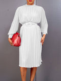 Women Pleated Dress with Waist Belt Loose Elegant Long Sleeves Office Ladies Spring Large Size New Trending 2023 African Female