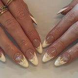 Zjkrl - 24Pcs Detachable Almond False Nails with Pearl Decoration Elegant Designs French Fake Nails Full Nail Art Tips Press On Nails