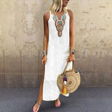 Zjkrl - 2023 Spring Fashion Women's Long White Dress V-neck Sleeveless Casual Dresses Female Summer Loose Beach Bohemian Clothes Ladies