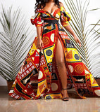 Zjkrl Dashiki Print Ankara Dresses African Women Clothes Summer Bohe Sexy V-neck Backless Slit Maxi Dress Kanga Clothing Plus Size
