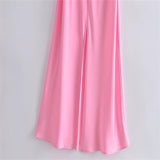 Zjkrl - 2023 New Women Hollow Design Silk Satin Texture Midi Suspender Dress Summer Sexy Revealing Back Slit Slim Pink Dress