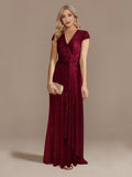 Zjkrl New Luxury Champagne V-Neck Sequin Evening Dress Women Party Maxi Dress Beading Gowns Long Prom Cocktail Dresses