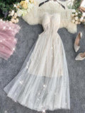 Summer Bling Stars Sequin Dress Women Vintage V Neck Sexy Mesh Dresses Vestidos Mujer Ladies Spaghetti Strap Party Tulle Dress