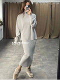 Zjkrl - New Women&#39;s Knitted Set Fashion High Neck Long Sleeve Pullover &amp; High Waist Tight Skirt 2-piece casual suit