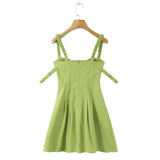 Zjkrl - 2023 Women Elastic Double Strap Sling Sexy Dress Summer Ladies Ruched Chest Corset Style Slim Waist Pleated A-line Mini Robe