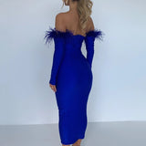 Zjkrl Party Dresses For Women Outfits Elegant Off-shoulder Feather Sleeve Maxi Dress Women New Strapless Backless Bodycon Long Dress Vestido