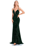Zjkrl - Deep V Neck Burgundy Sequin Evening Dress Sexy Suspenders Party Maxi Dress Mermaid Long Prom Dresses For Women 2023