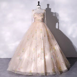 Zjkrl Fashion Spaghetti Strap Quinceanera Dresses New Champagne Colorful Floral Tulle Ball Gown Simple Sweet Fairy Vestido De Baile