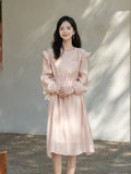 Spring Pink Dress Women Long Sleeve Elegant Sweet Dresses A Line Loose Midi Dress Female Vestidos MXB12L0526