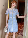 Zjkrl - Elegant Dress Women Summer Sheer Lace Floral Short Sleeve Club Mini Gown High Quality Glitter Sequin Ladies Femme Mujer Vestidos