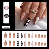 Zjkrl - 24pcs False Nails Tips with Glitter Design Press on Stick-on Nail Tips for Women and Girls