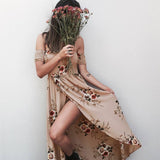 Zjkrl Boho style long dress women Off shoulder beach summer dresses Floral print Vintage chiffon white maxi dress vestidos de festa